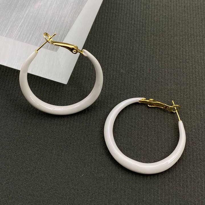 White Enamel Hoop Earrings for wholesale by Mio Queena
