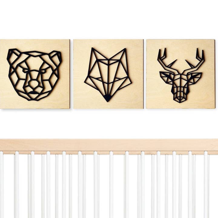 Arte murale orso geometrico boschivo per la vendita all'ingrosso da parte di Birch and tides