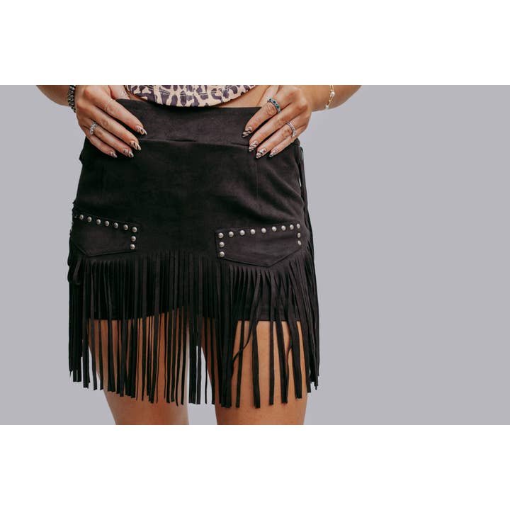 Black MK670 Stud Fringe Skort for wholesale on Faire