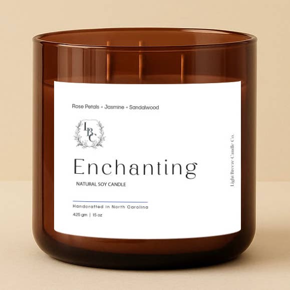 Vela Encantadora - Vela Espiritual de 3 Mechas con Pétalos de Rosa, Jazmín y Sándalo para Manifestación y Atención Plena para venta al por mayor de Light Breeze Candle Co.