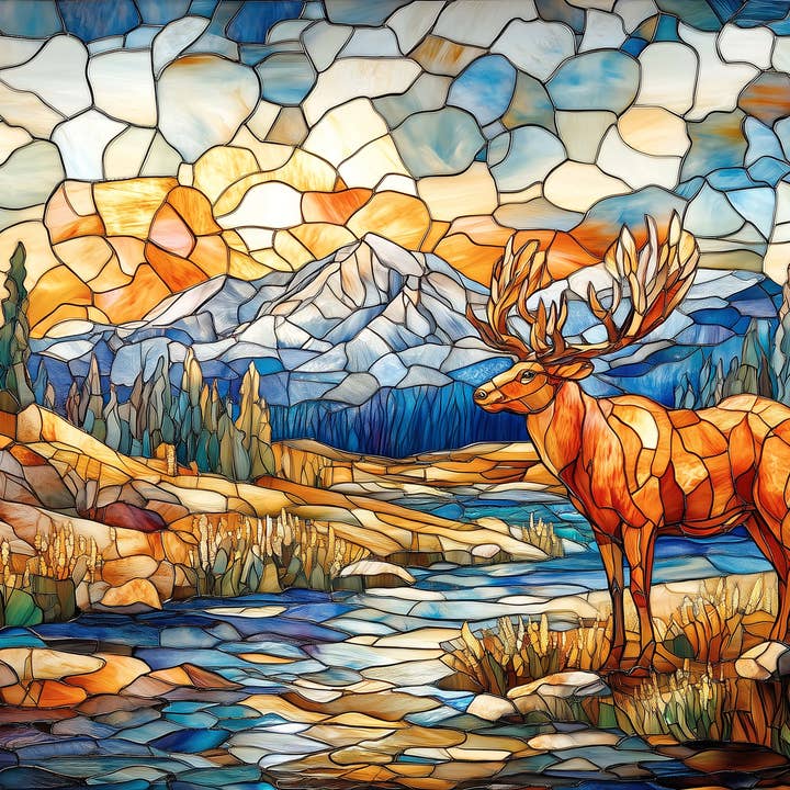 Majestic Moose Stained Glass Classic Jigsaw Puzzle 1000PC for wholesale by Trippy Puzzle Co