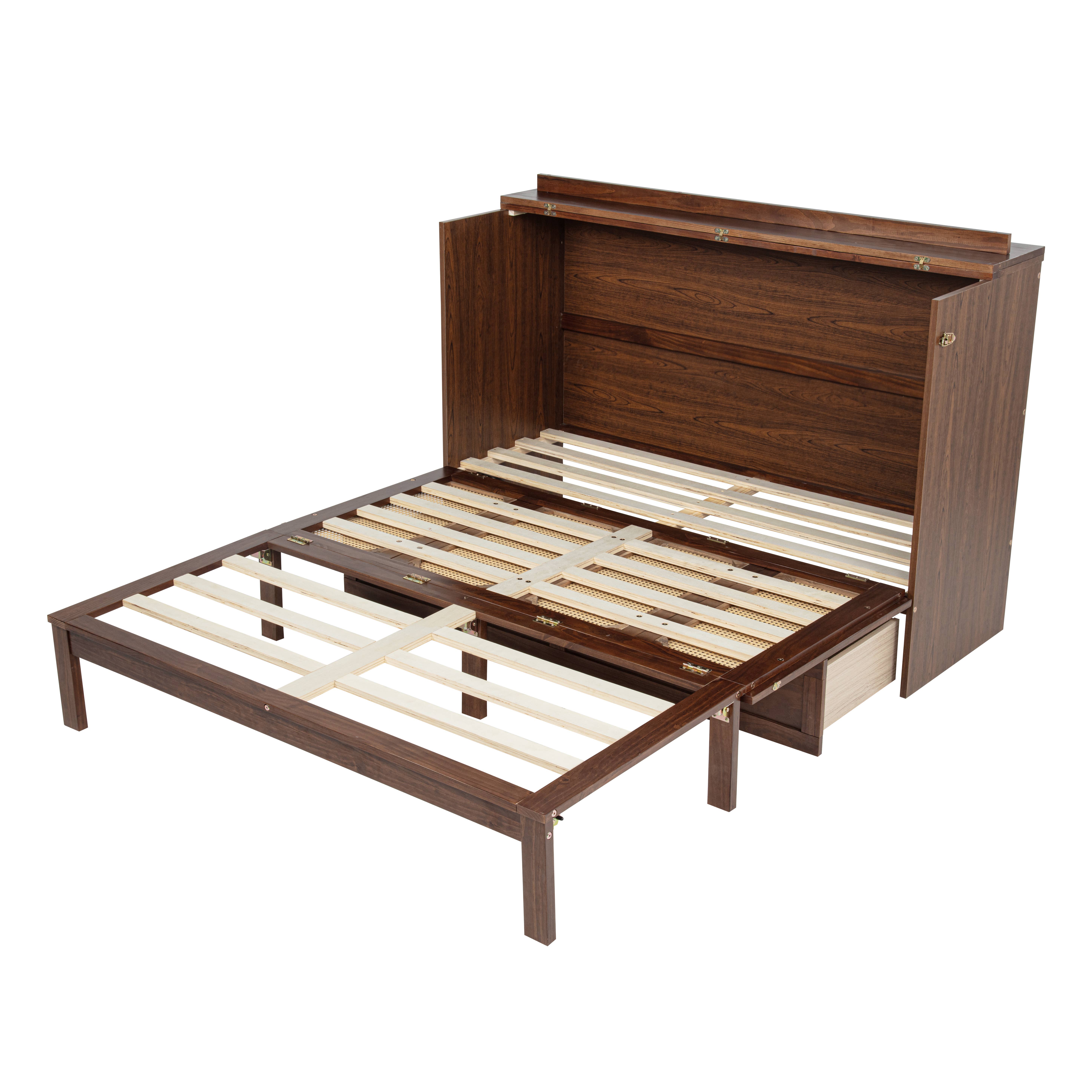 39F Inc. - Wholesale Bed - Queen Size Murphy Bed, Pine Wood Cabinet Bed w Power Station30