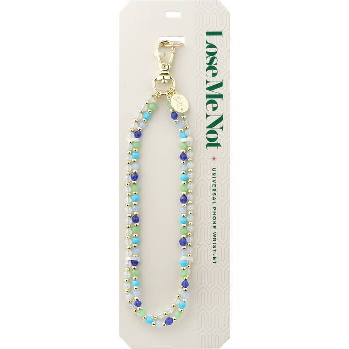 Lose Me Not: Gold Blue & Green Beaded Phone Wristlet for wholesale by Center Court
