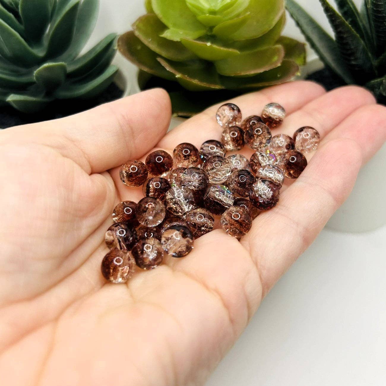 Guerrilla Charm - Wholesale Beads - 8.5mm Brown and Clear Crackle Glass Beads1