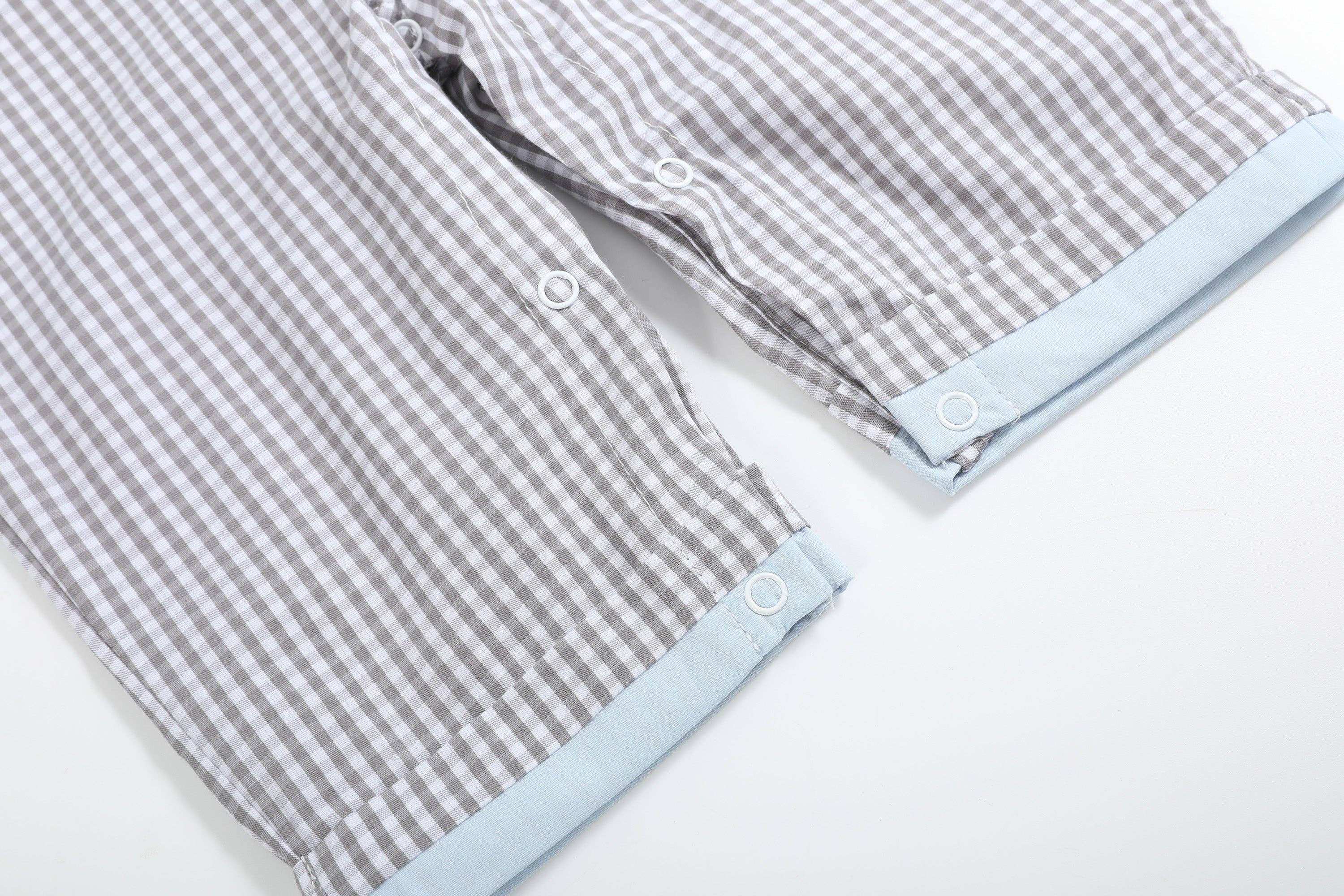 Lil Cactus - Wholesale Overalls - Baby - Light Gray Mallard Smocked Overalls3