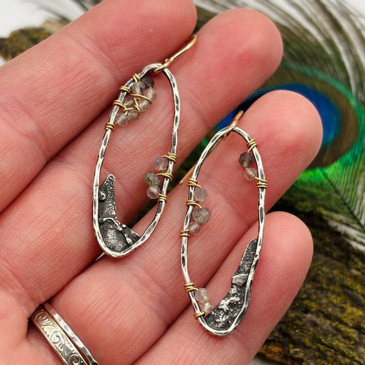Rachel Renee Jewelry - Wholesale Dangle Earrings - ANKICA Reticulated Goddess Geode Earrings in Smoky Grey1