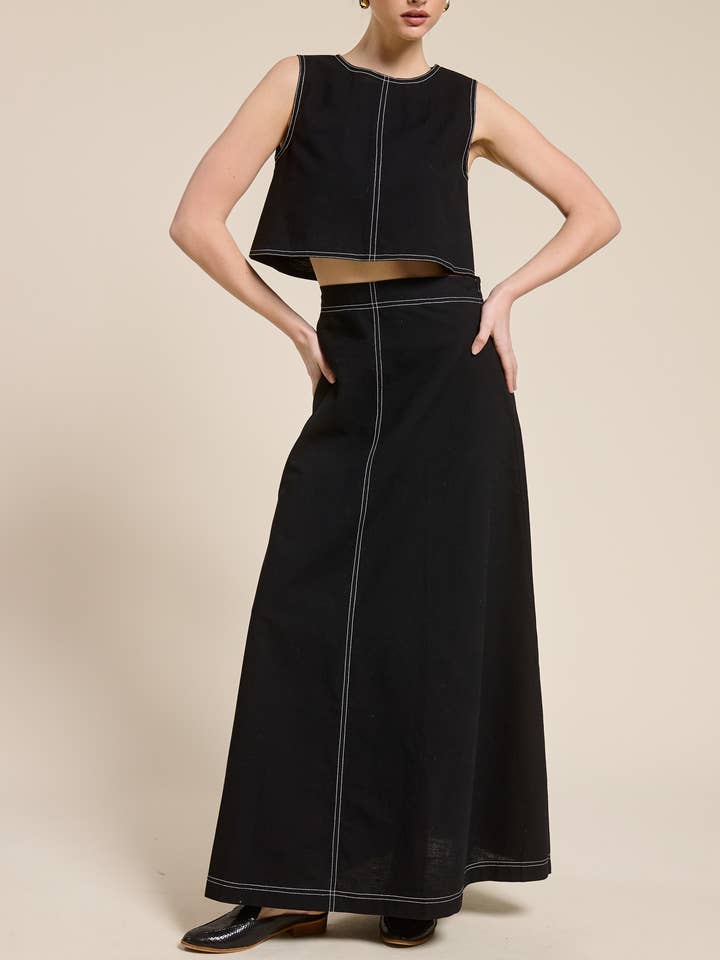 Contrast Stitch Linen Two Piece Set for wholesale by Mimosa