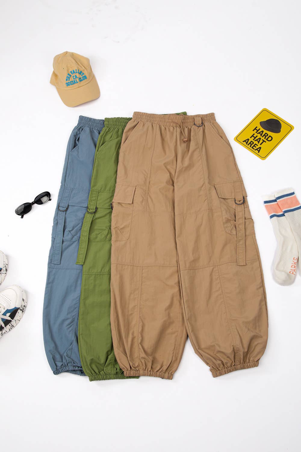 VERY J – Calças - Mulher por atacado – NP70377-Calças Cargo de Tecido Sólido de Cintura Elástica19