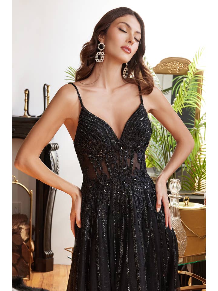 Ladivine by Cinderella Divine - Wholesale Gown - Women's - A-LINE BEADED GOWN WITH LACE DETAIL