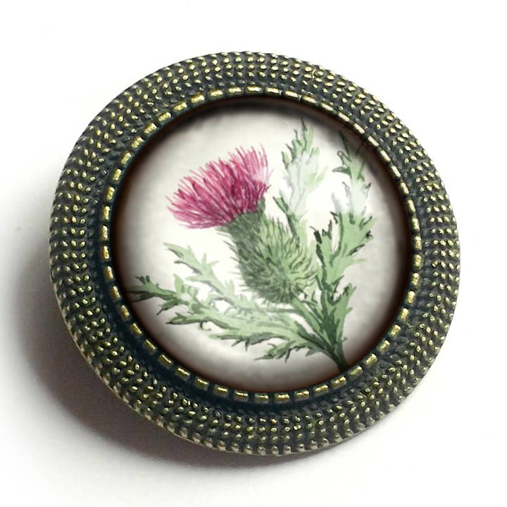 Spilla con cabochon in vetro a cardo scozzese per la vendita all'ingrosso da parte di The Divine Iguana