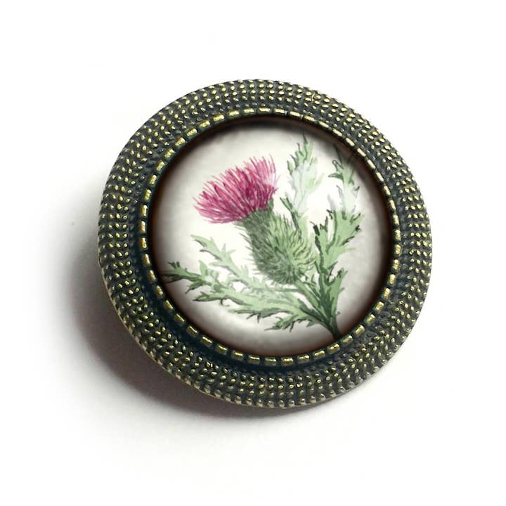 The Divine Iguana - Wholesale Brooch - Scottish Thistle Glass Cabochon Brooch