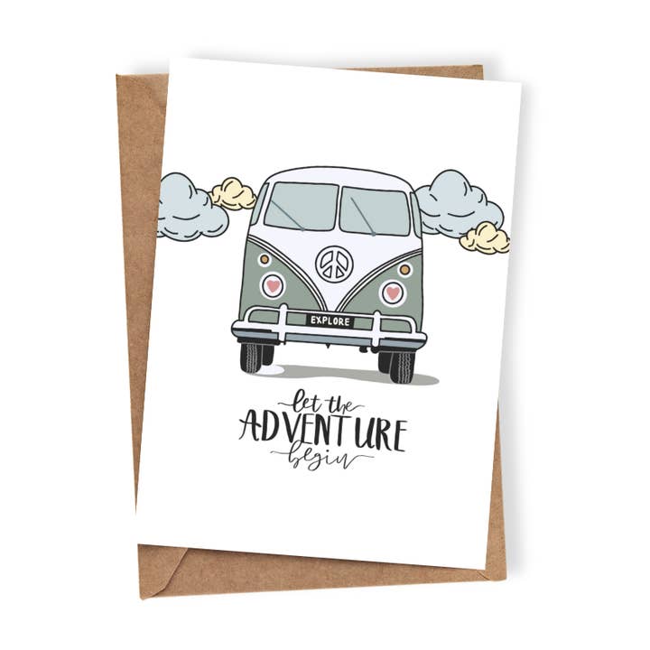 Aire Avenue - Wholesale Everyday greeting card - Let The Adventure Begin - Kombi Car Greeting Card0