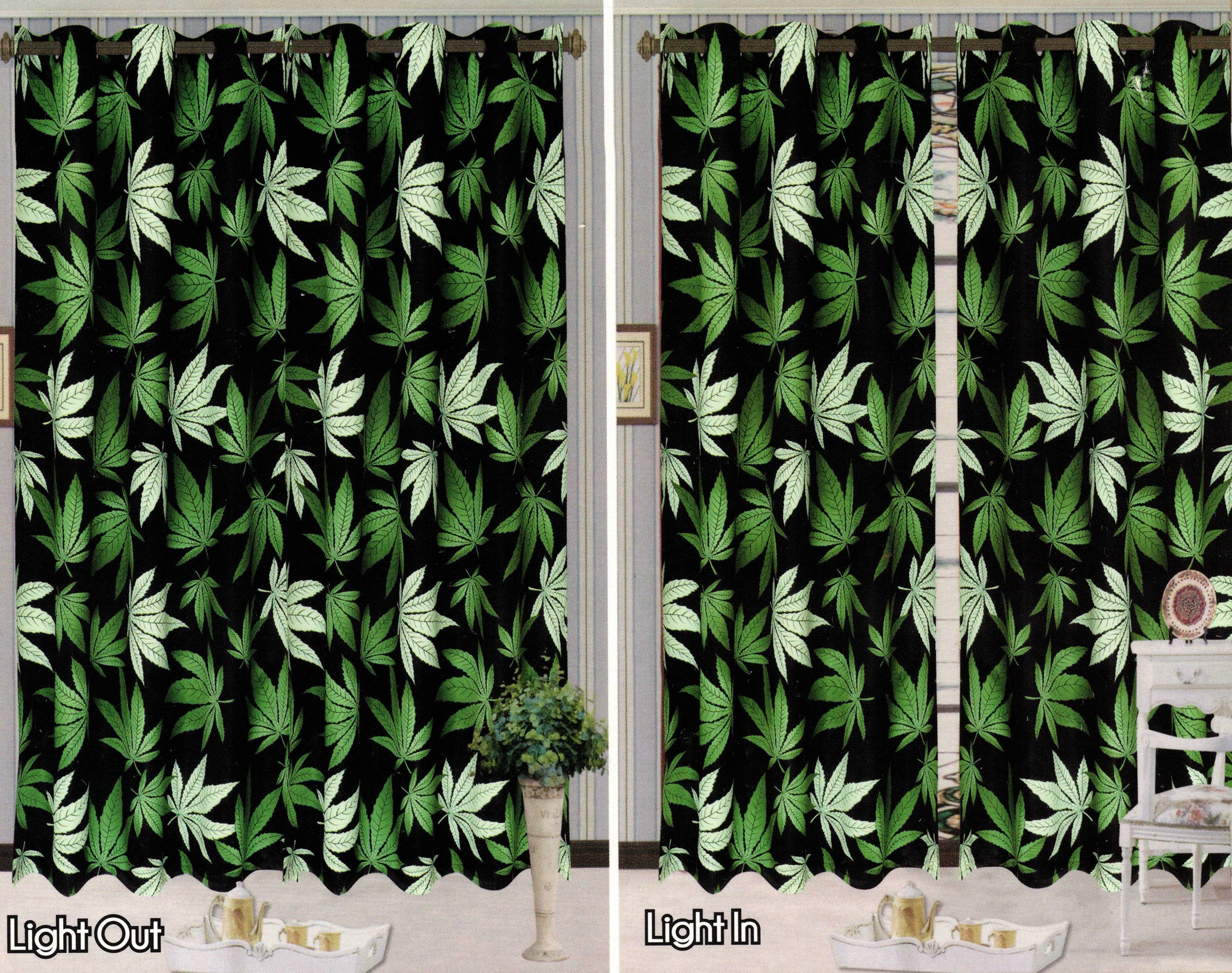 home mart goods – wholesale Curtain – Blackout Grommet Window Curtain Set Black Green Leaf9