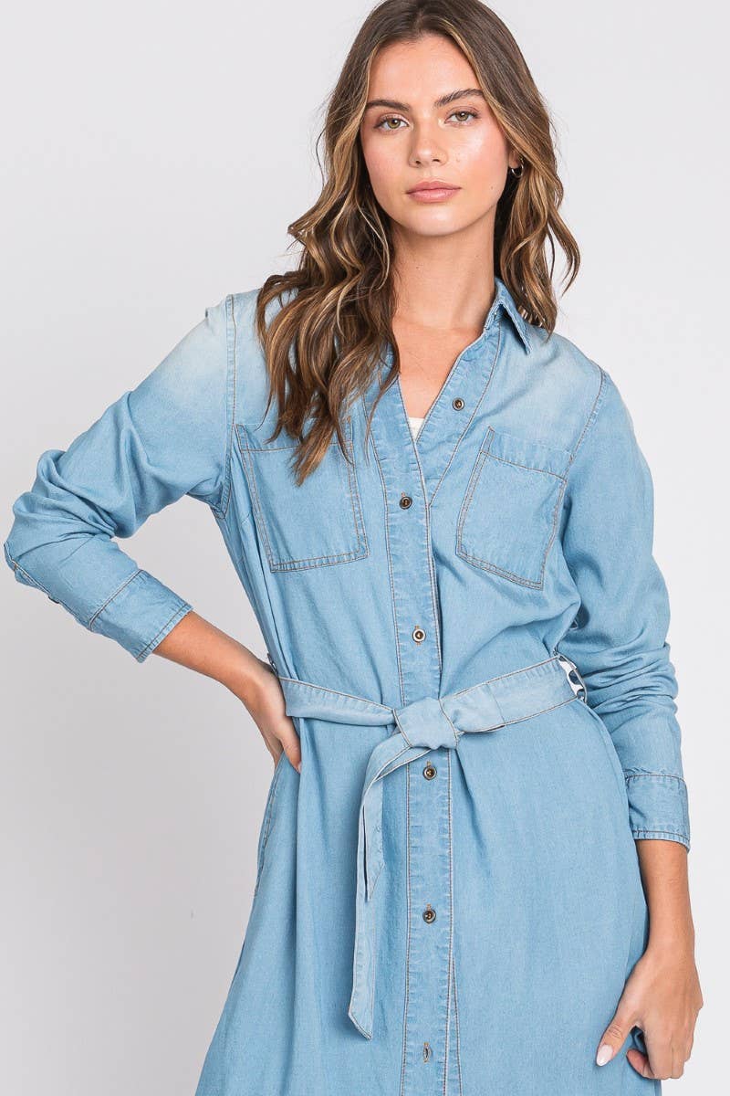 ZiA Apparel – Engroshandel Kjole - Dame – Denim Midi Shirt Kjole16