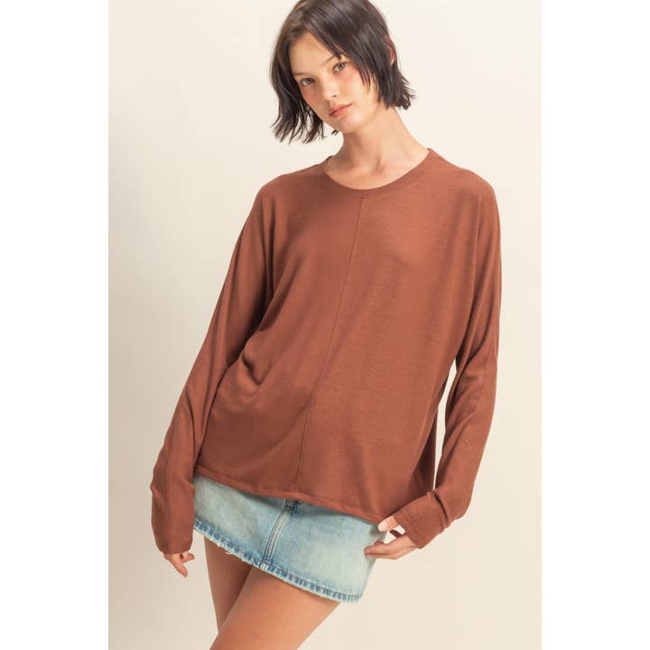 Center Seam Long Sleeve Top for wholesale by Double Zero