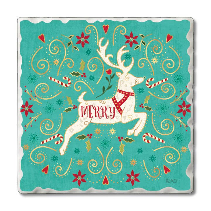 "Otomi Holiday Style 2" Single Tumbled Tile Coaster for wholesale by Conimar Promotions