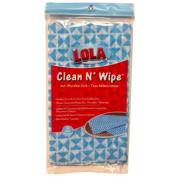 St. Louis Wholesale LLC - Wholesale Dishcloth - LOLA Clean "N" Wipe - 6Pack Reusable Anti-Microbial Cloths0