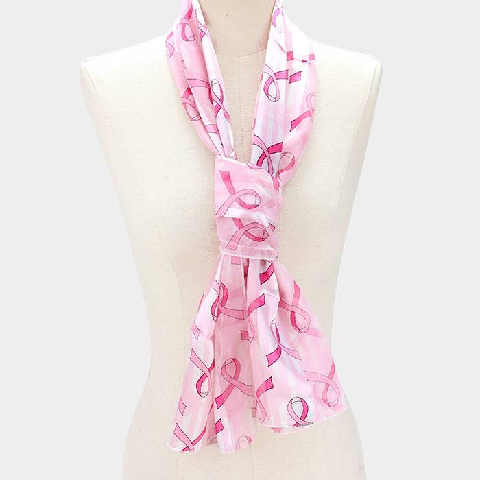 Sensibling Corp. - Wholesale Scarf - Women's - 6PCS - Silk Feel Satin Striped Pink Ribbon Pattern Printed Scarves5