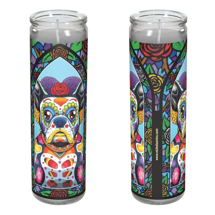 Day of the Dead Dog Boston Terrier Candle - "Tezo" for wholesale by Nicholas Ivins Art & Illustration