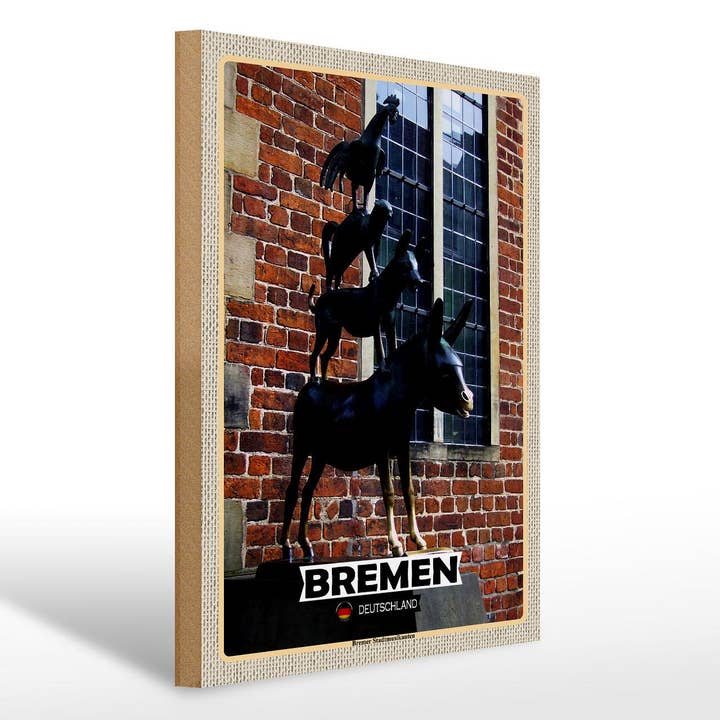 Houten bord steden Duitsland Bremen Town Musicians 30x40 cm bord voor wholesale door Femer