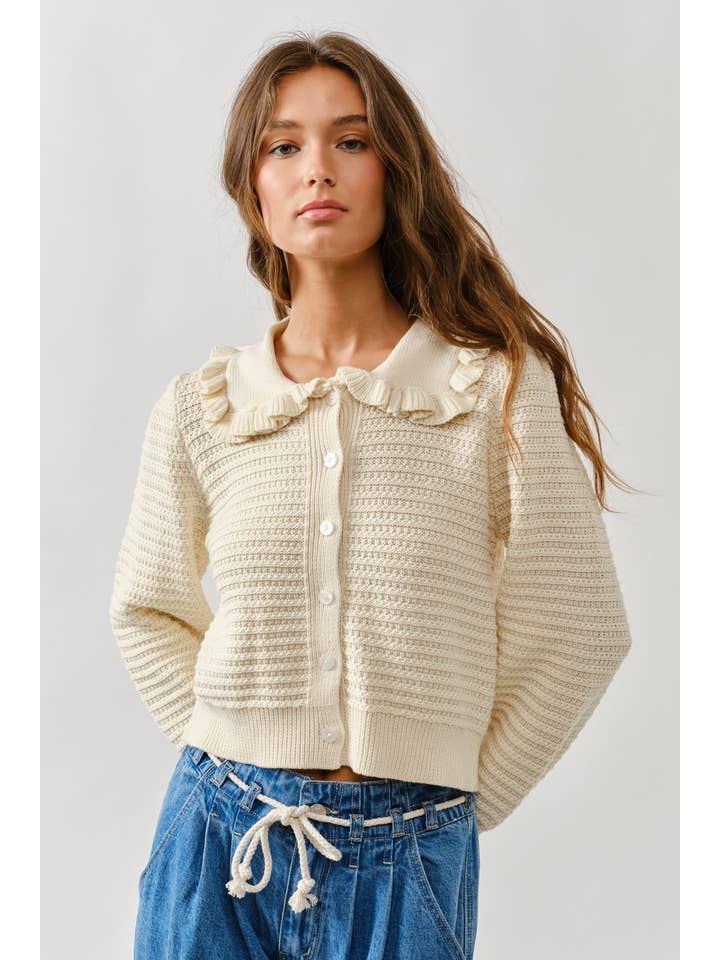 Aaron & Amber - Wholesale Cardigan - Women's - AJT5006 RUFFLE COLLAR KNIT CARDIGAN5