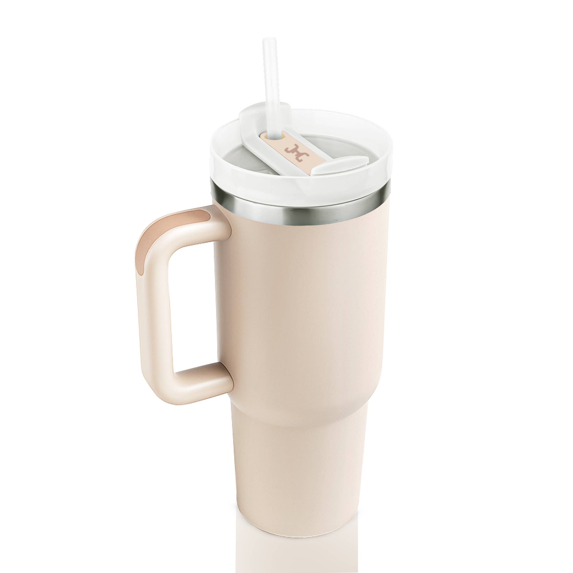 HENOR COZY CRAFT - Wholesale Insulated Mug/Tumbler - 40 Oz Beige Tumbler With Handle and Straw2