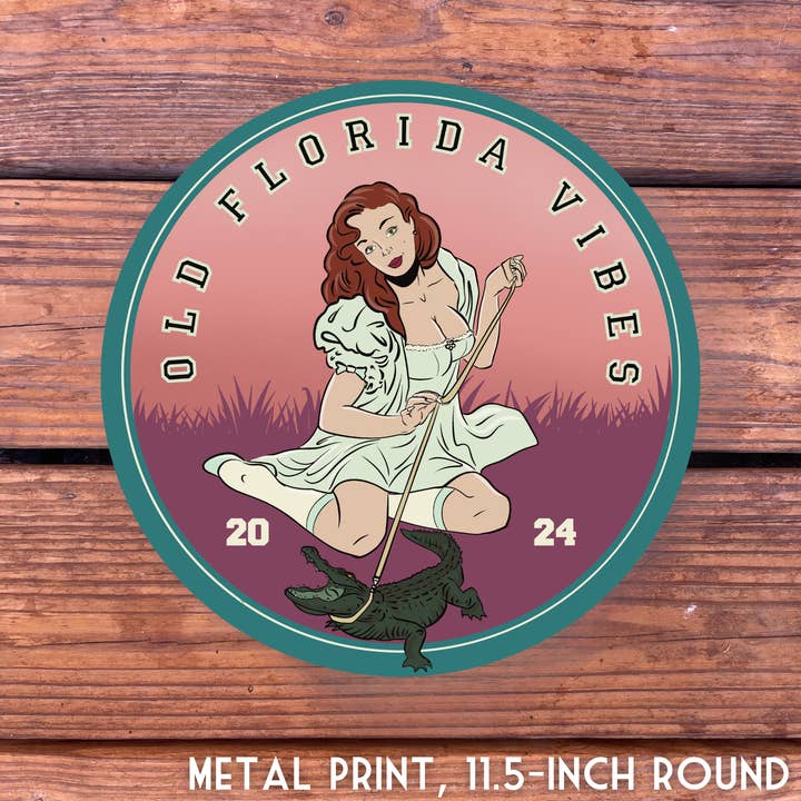 Penelope & Her Swamp Puppy Metal Print for wholesale by Old Florida Vibes