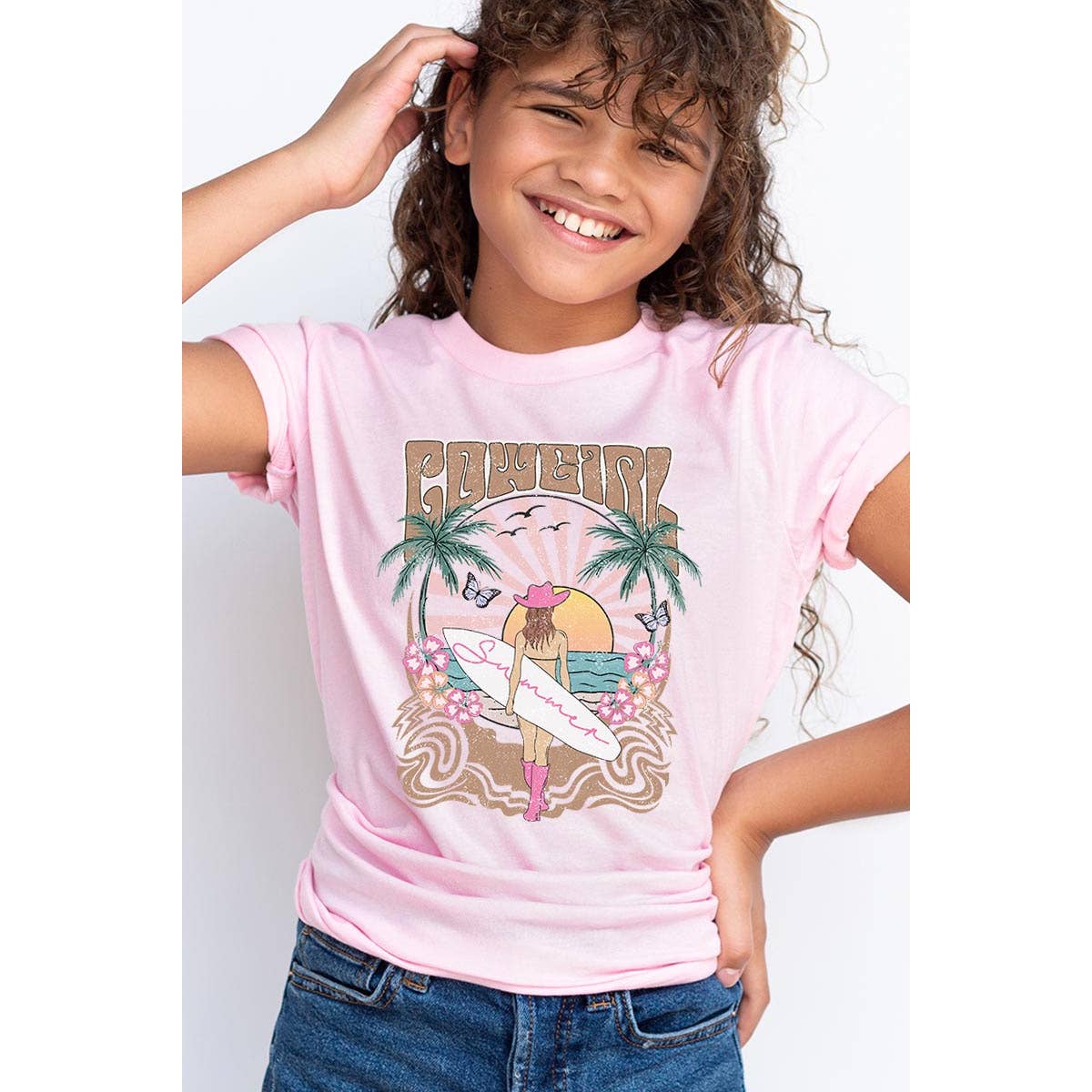 COLORBEAR - Wholesale Screen Printed T-Shirt - Kids - Western Cowgirl Surfer Beach Kids Graphic T Shirts7