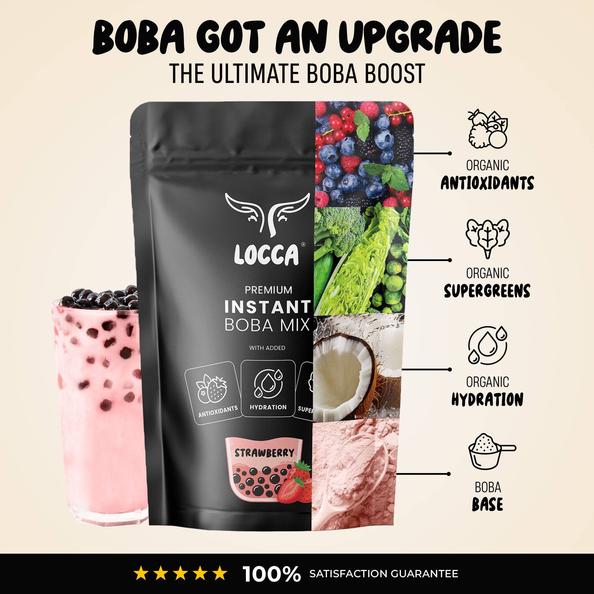 Locca - Wholesale Powdered Health Drink - Premium Strawberry Milk Tea Powder - SuperBoba1