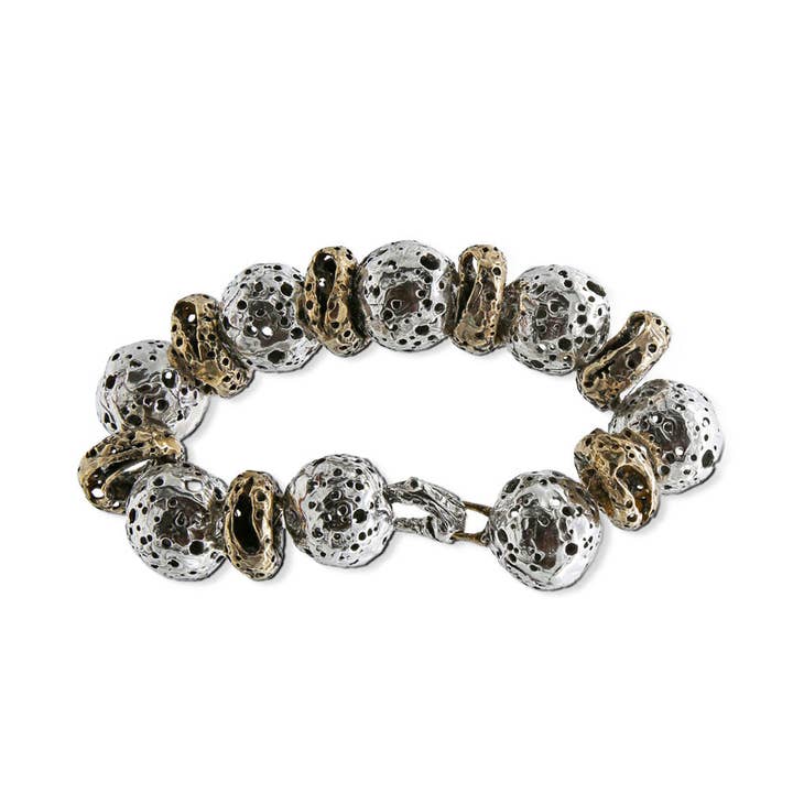 Galaxias ledarmband stora sfärer i silver 925 och brons - BA136 för wholesale av Mandile Gioielli