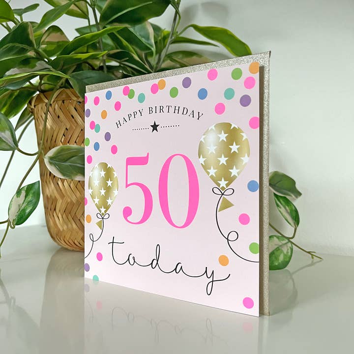 Michelle Fiedler Design – Großhandel Geburtstagskarten – Balloon Brights 50. Geburtstag, Rosa