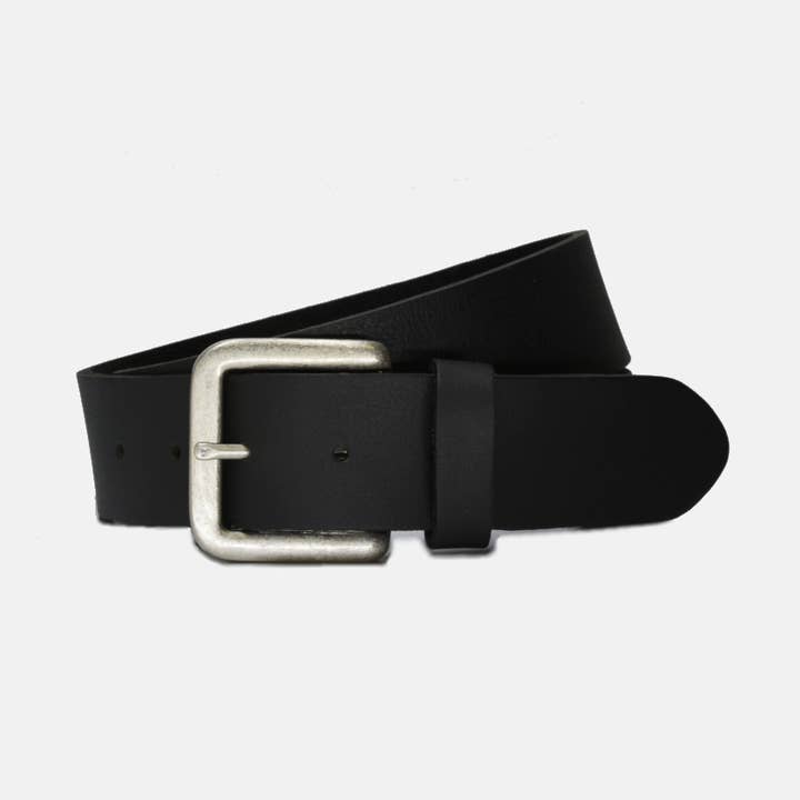 Curated Basics - Wholesale Belt - Unisex - Wide Black Leather on Steel Buckle Belt0