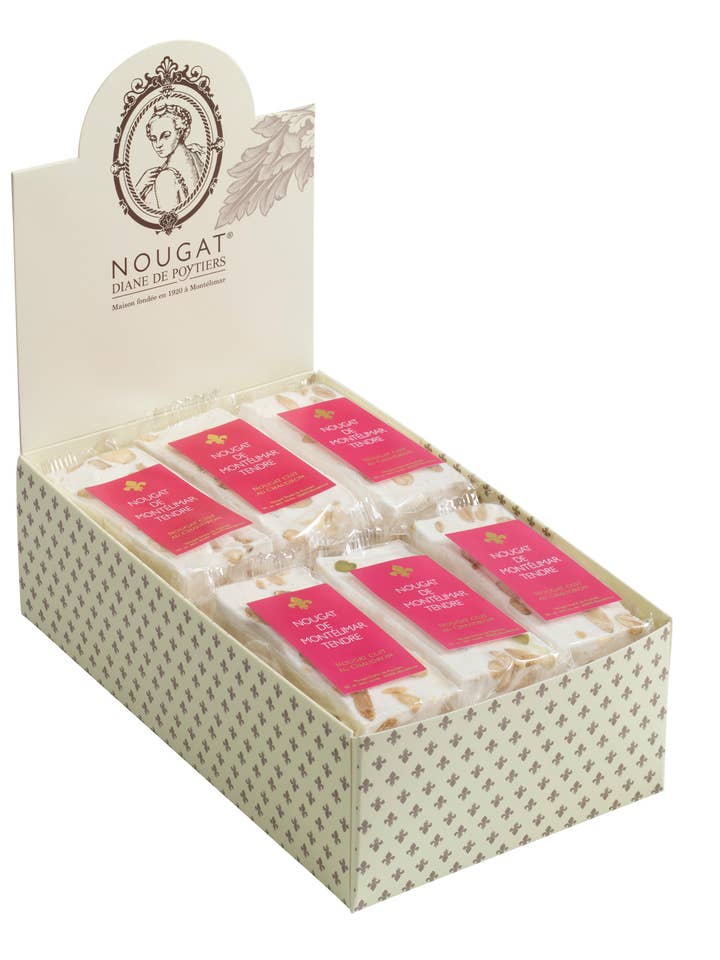 Weiche Nougatriegel aus Montélimar, 35 g, im Display für den Großhandel von Nougat Diane De Poytiers