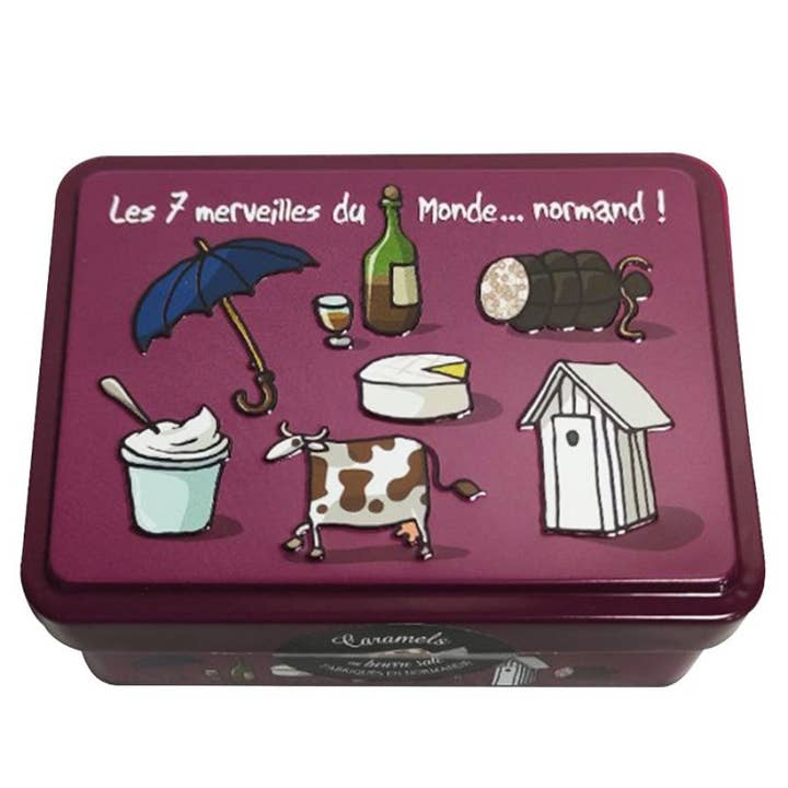 Produits-Normandie - Vente Caramels - Boite de caramels en fer de 100g à motifs - Heula6