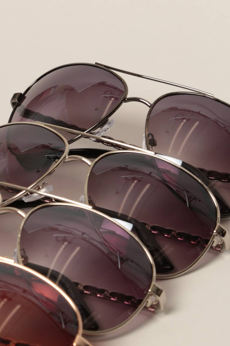  ASSORTED COLOR Women's Chain Detail Aviator Sunglasses for wholesale on Faire5