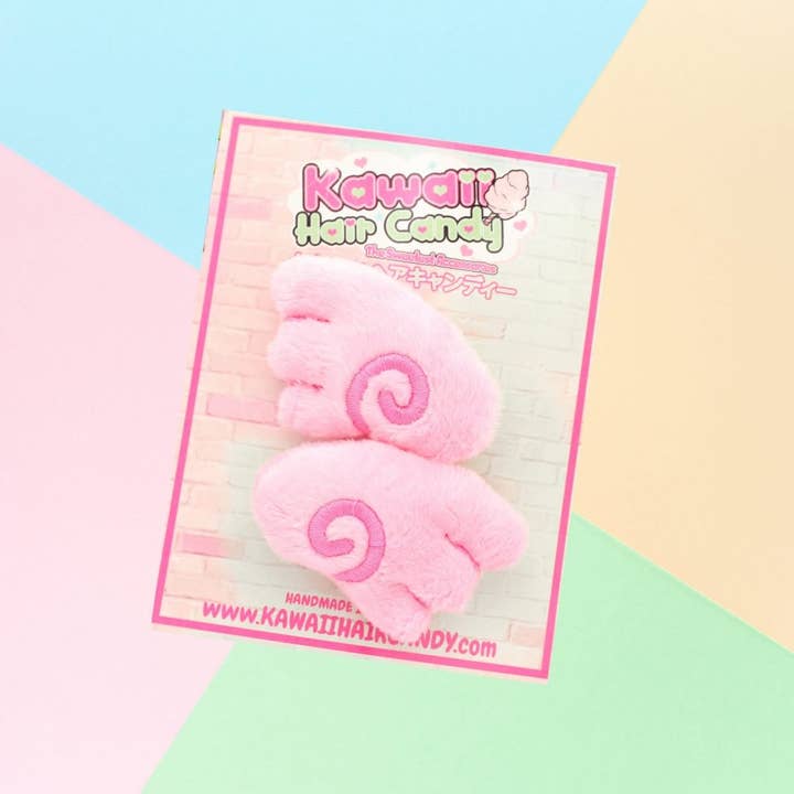 Kawaii Angel Wing Plush Hair Clip Set - Pink for wholesale by Kawaii Hair Candy