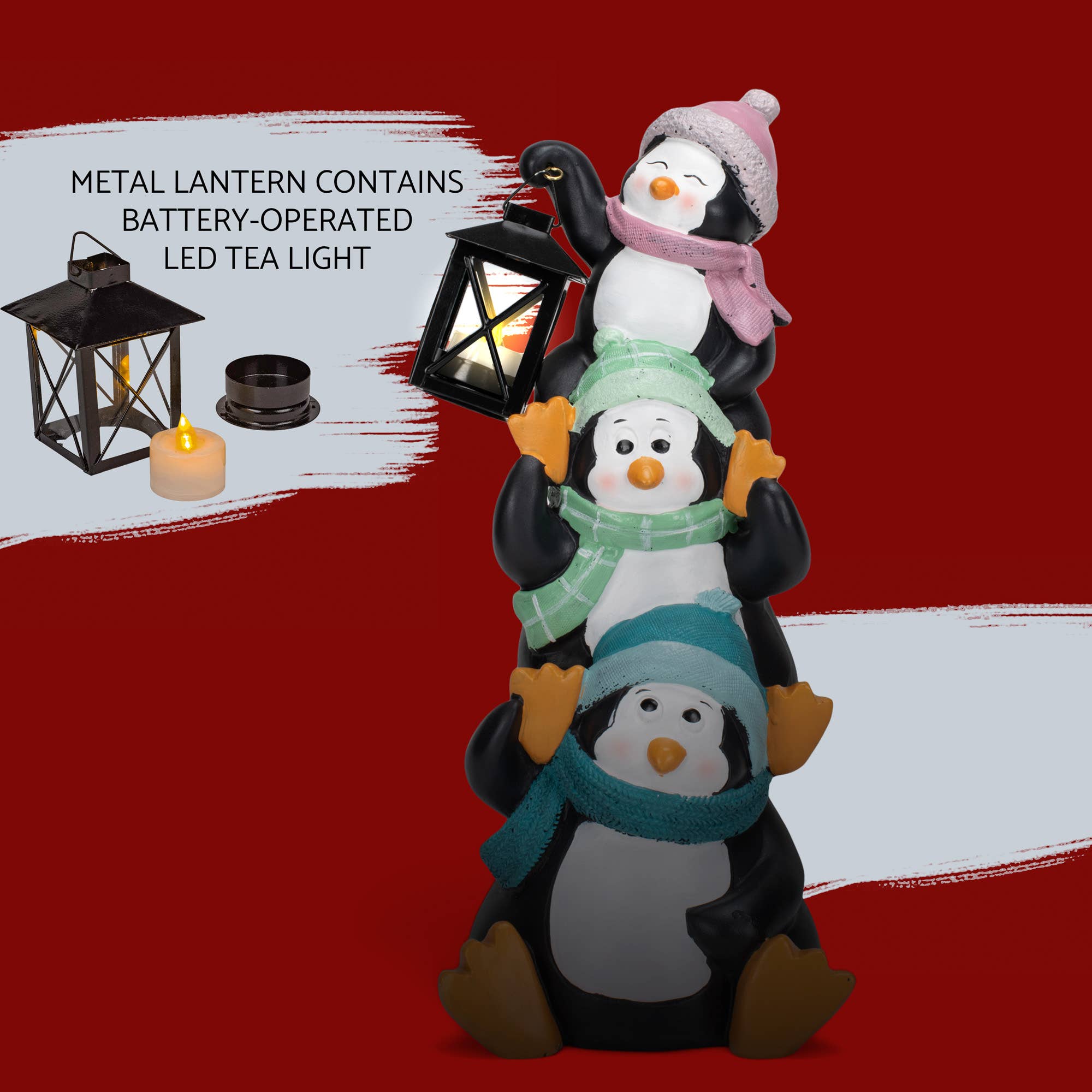 EAST AVENUE - Wholesale Outdoor Ornament/Decor - Penguin Pile-up 17 inch Resin LED Door Greeter Figurine4