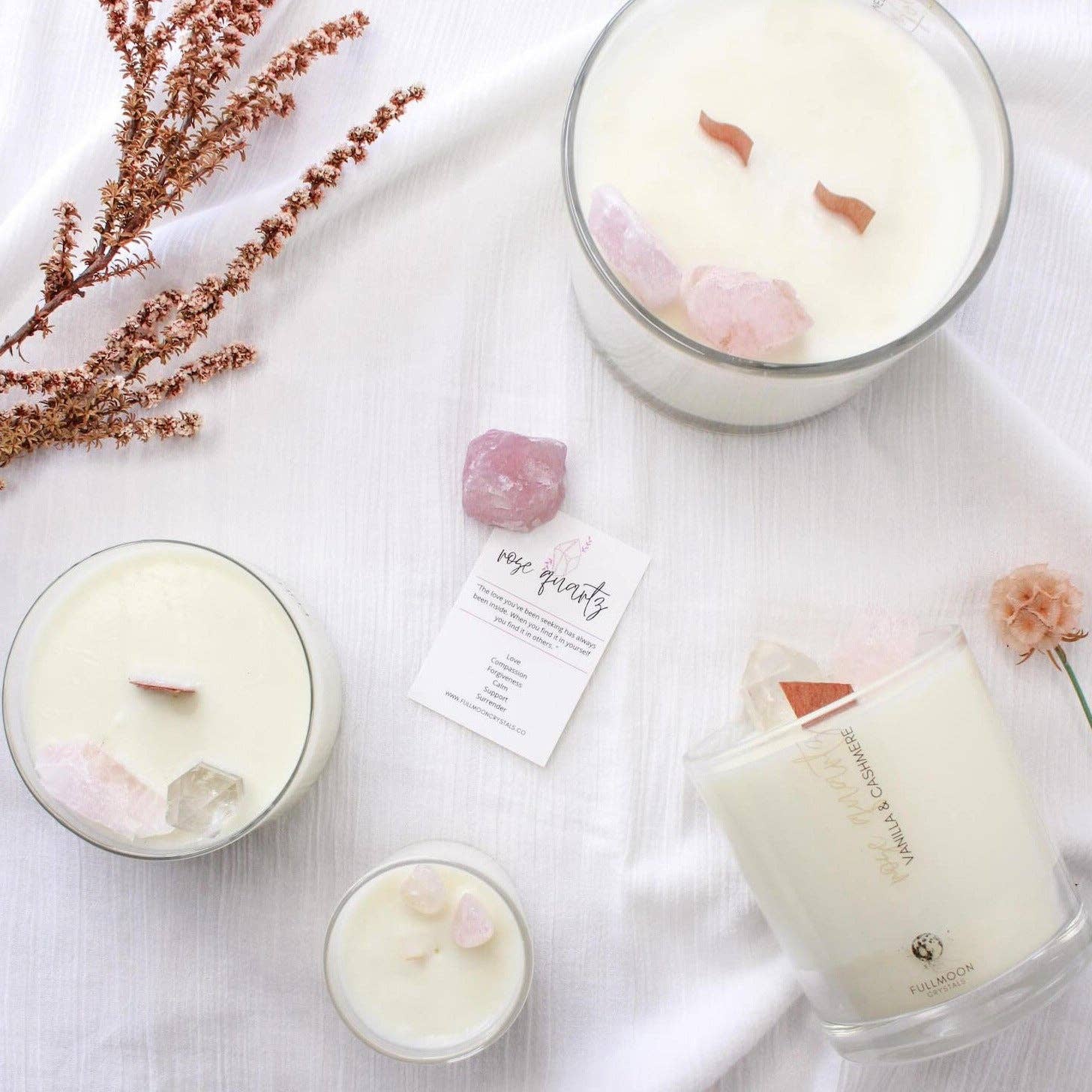 Fullmoon Crystals - Vente Bougie en bocal - Vanilla & Cashmere | Bougie cristal de quartz rose6