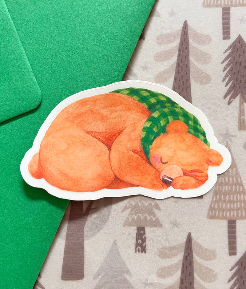 Sleepy grizzly bear | Transparent matte vinyl for wholesale by Aiko Graven