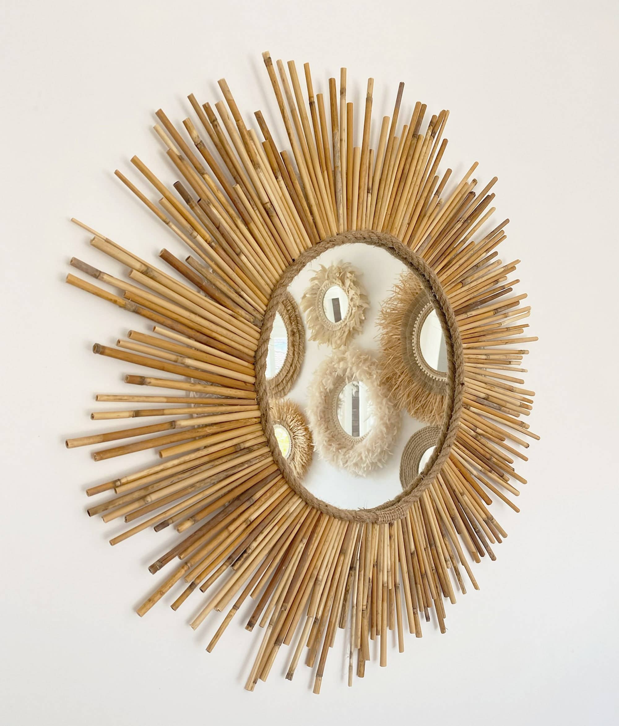 Geometrik Design – wholesale Wall stone – Natural Bamboo Round Decorative Wall Mirror6