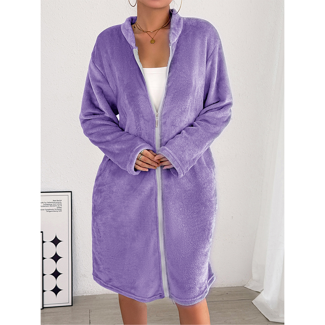 UNISHE – wholesale Lounge top – Women's – Solid Flannel Hooded Zip-Up Cardigan Robe ZK36015