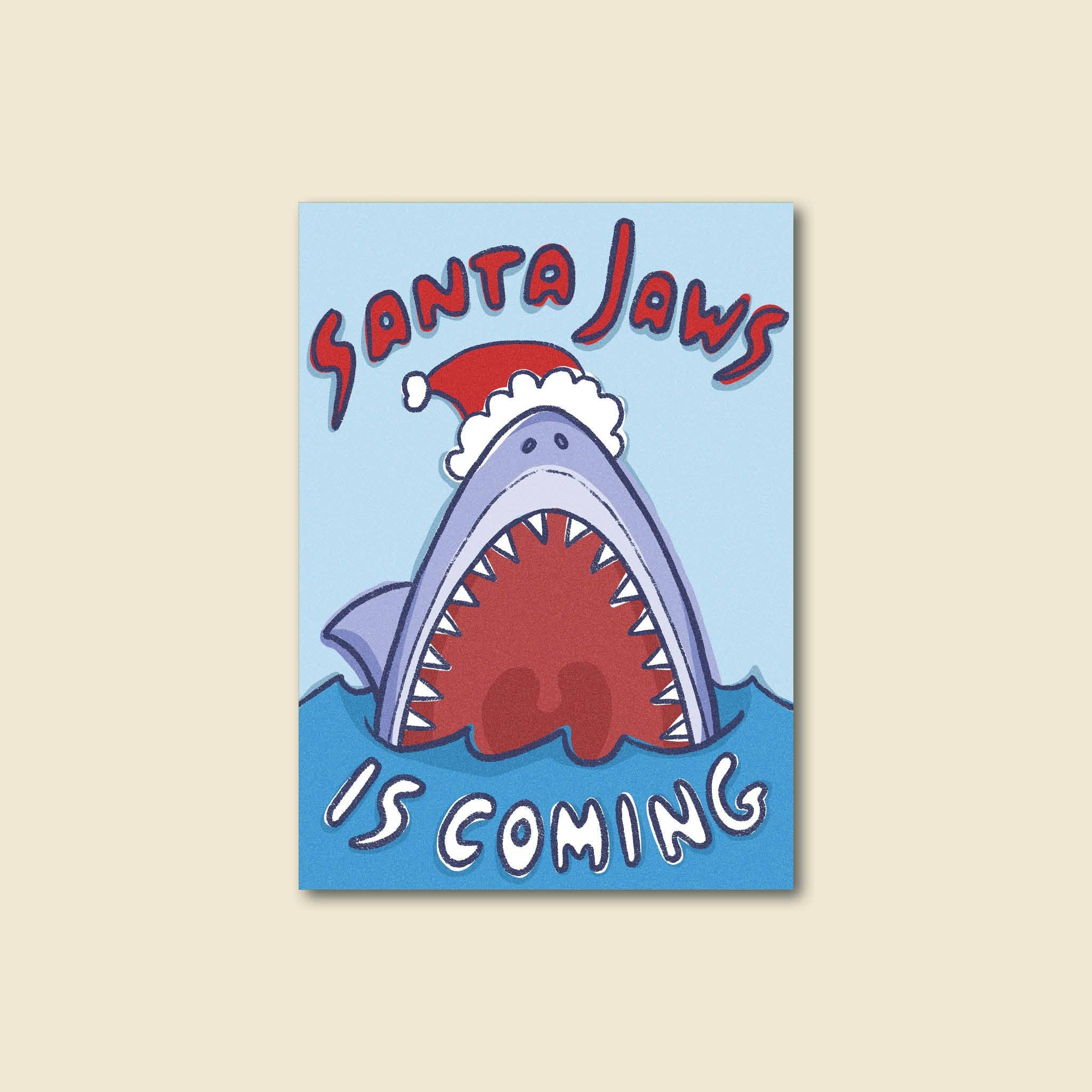 Late November Ink - Wholesale Christmas Card - "Santa Jaws" Funny Shark Pun Christmas Card0