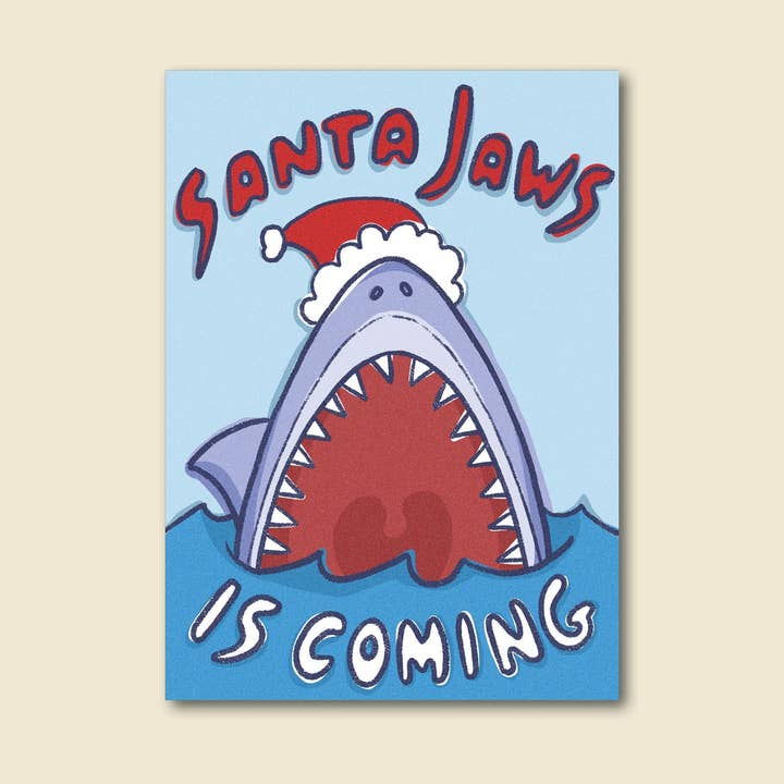 "Santa Jaws" Funny Shark Pun Christmas Card for wholesale by Late November Ink