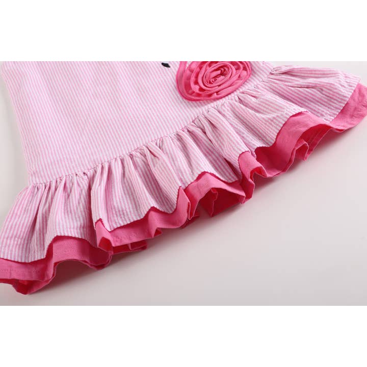 Lil Cactus - Wholesale Dress - Kids - Pink Seersucker Flamingo Ruffle Dress4