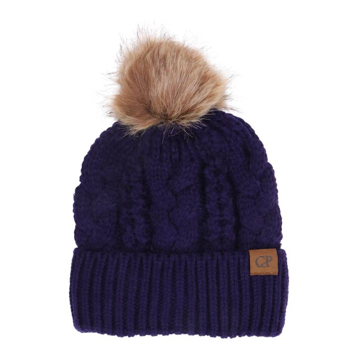 SORTIERT Spiralkabel Gestrickte Zottelige Kunstpelz-Bommelmütze für den Großhandel auf Faire10