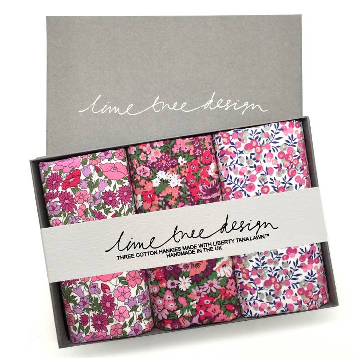 Lime Tree Design - Wholesale Handkerchief - Women's - 3 Hankies made with Liberty Fabric - Tickled Pink