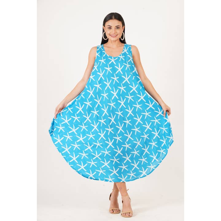 Rayon Paraplu Jurk Zeester Print Mouwloze Paraplu Jurk voor wholesale door Le Styles