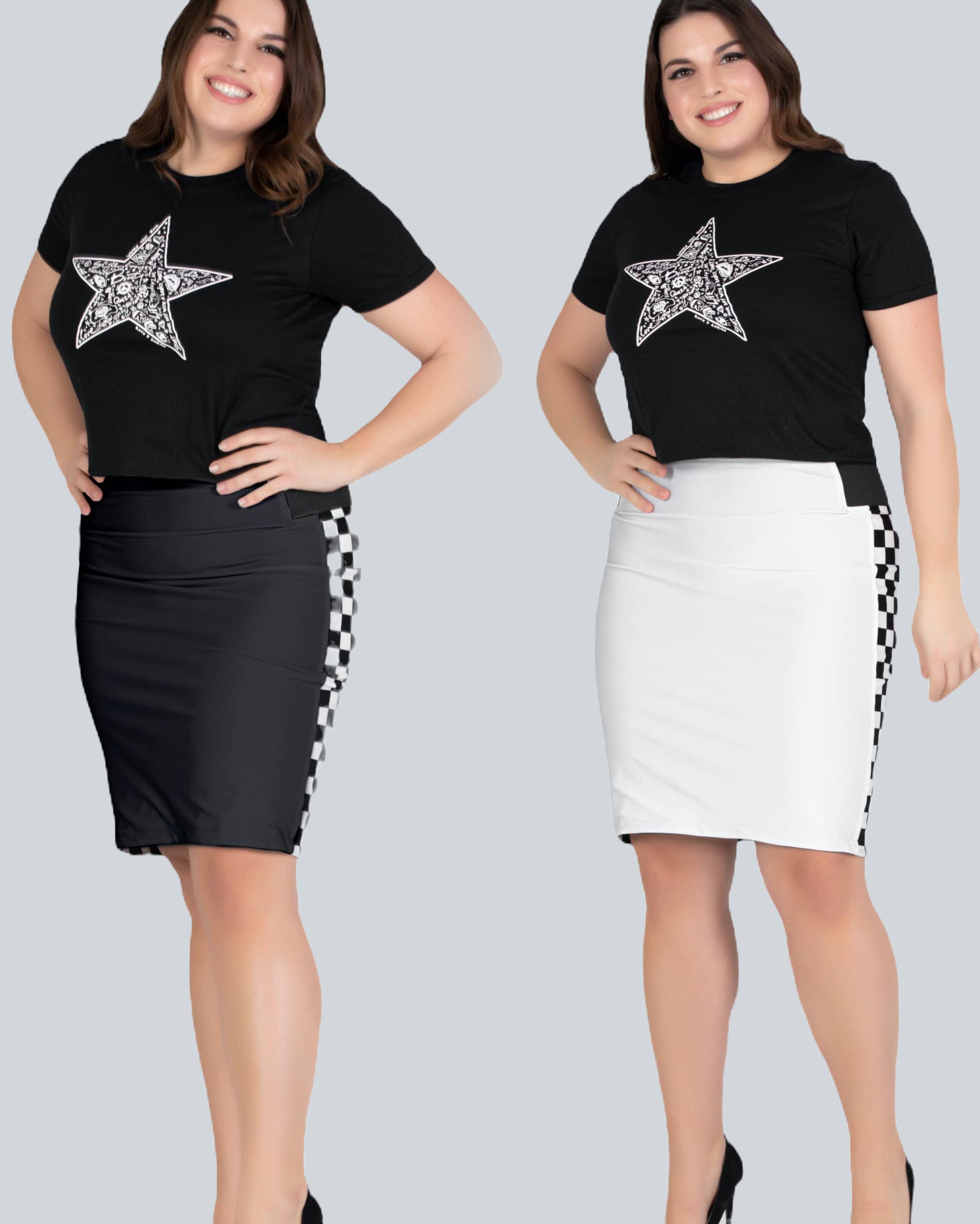 Fever1 Fashion – Engroshandel Nederdel - Dame – Vendbar sort/hvid kort nederdel med ternede sider1