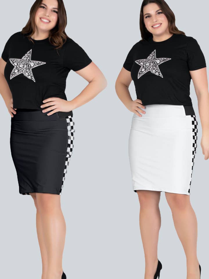 Reversible Black/white Short Skirt with Checkered Sides for wholesale by Fever1 Fashion