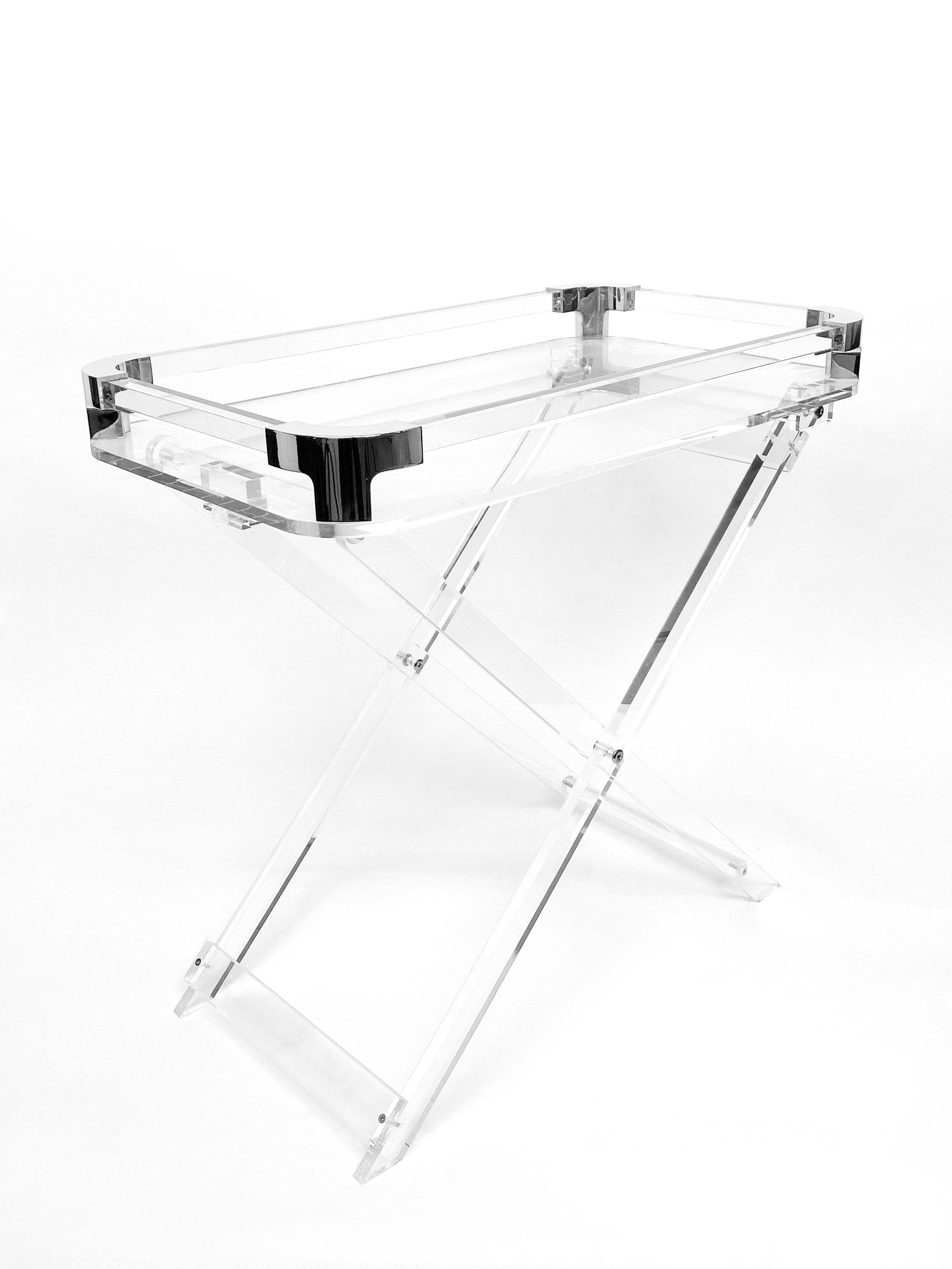 DesignStyles Home - Vente Tables d'appoint - Table d'appoint pliable élégante en acrylique avec bords argentés0